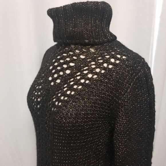 Guess Lorita Turtleneck Open Knit Wool Blend Sexy Sweater Black Yellow XS - Picture 8 of 12